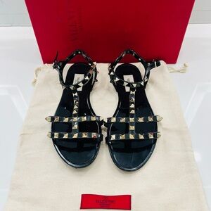 Valentino Black and Gold Studded Sandals